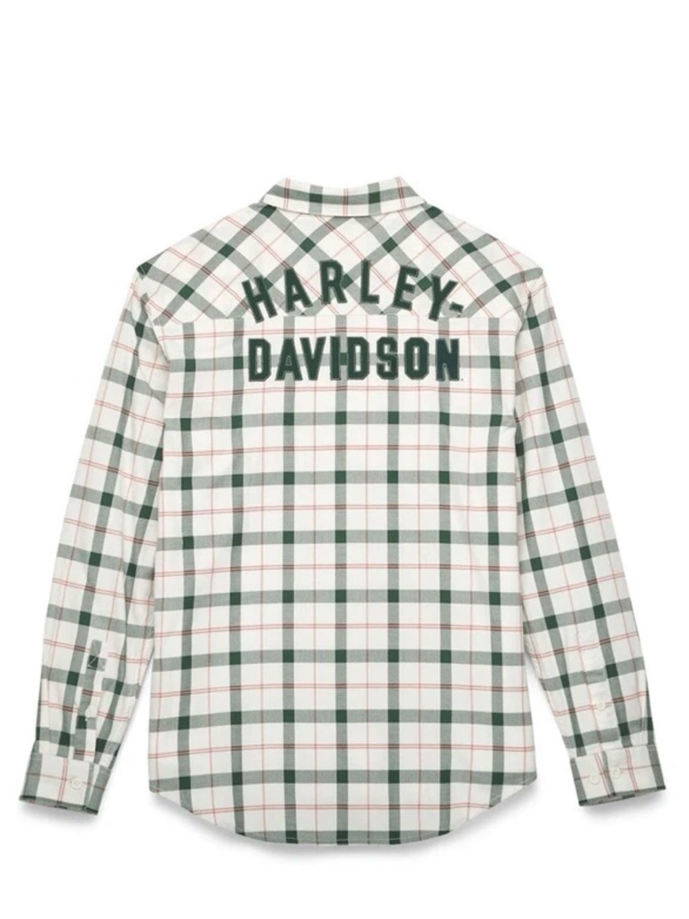 Men’s Harley-Davidson White, Green & Orange Plaid Button-Down Shirt w